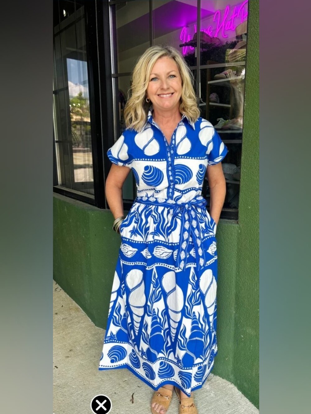 Maude Vivane NWT Blue and White Seashell Dress Size Large PTP 21